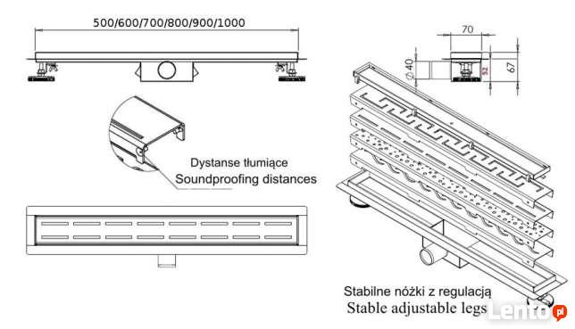 Odpływ liniowy pod płytkę 50 60 70 80 90 100 do150 10lat Gw