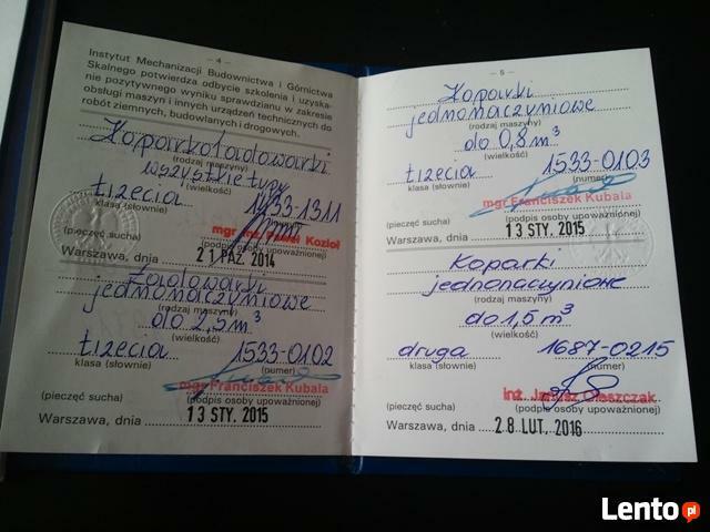 Poszukuję pracy operator KOPARKI kat II, ŁADOWARKI kat II, s