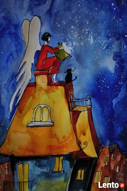 Akwarela "ANIOŁ GOTUJE" artystki plastyka Adriany Laube