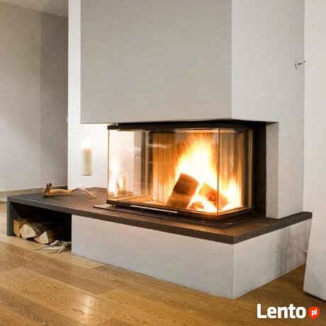 kominek nowoczesny narożny warszawa zabudowa kominka łowicz