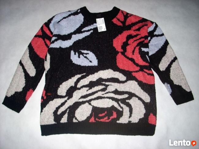 H&M sweter ŻAKARD Gruby Róże NOWY M L XL