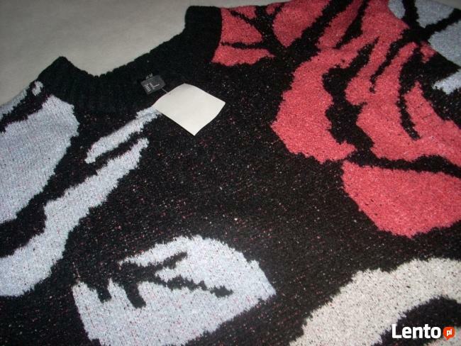 H&M sweter ŻAKARD Gruby Róże NOWY M L XL