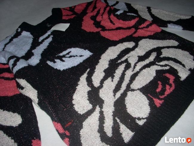 H&M sweter ŻAKARD Gruby Róże NOWY M L XL