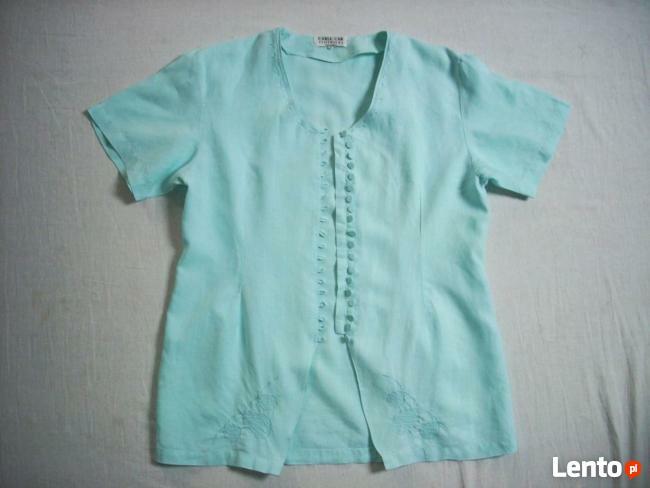 Lniany Żakiecik letni Bluzka HAFT XL 44 Pastelowy