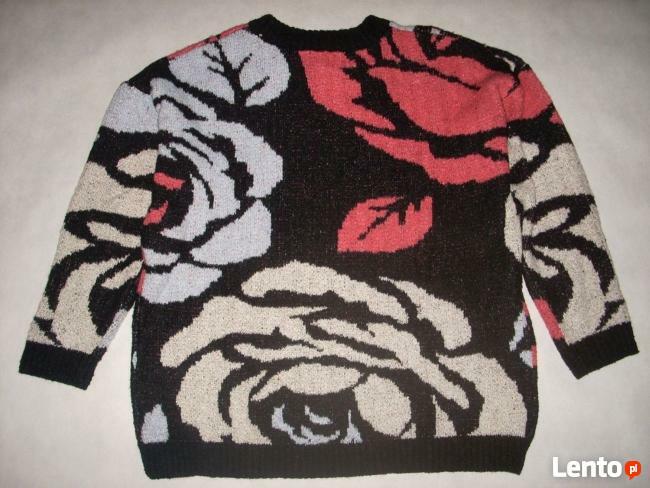 H&M sweter ŻAKARD Gruby Róże NOWY M L XL
