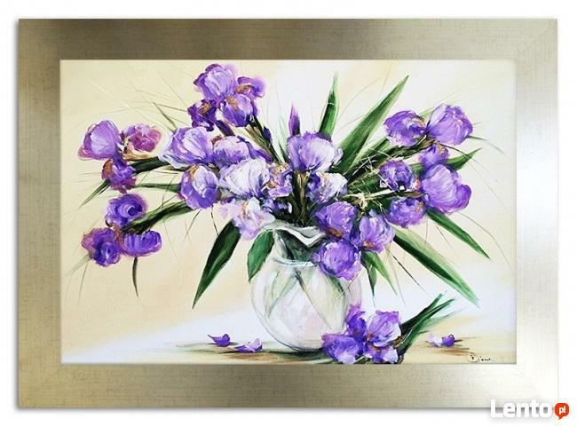 obraz olejny kwiaty irysy 75 x 105 cm duży wybór