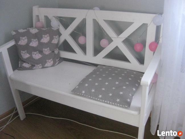 Ławka prowansalska biała schowek podłokietniki drewniana