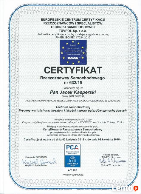 Certyfikowany Rzeczoznawca Samochodowy Głogów Lubin Legnica