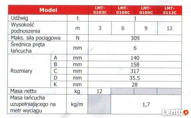 WCIĄGARKA ŁAŃCUCHOWA WCIĄGNIK WYCIĄGARKA 1T 2T 3T różne dług