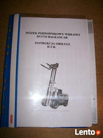 DTR z katalogiem części wózka widłowego DV1733 Balkancar.