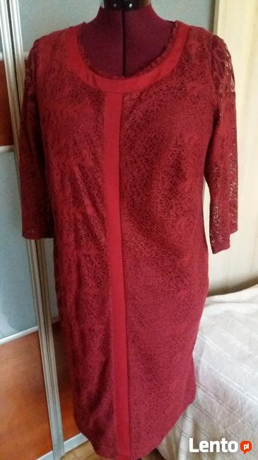 Bordowa Sukienka z koronki na wesele roz46