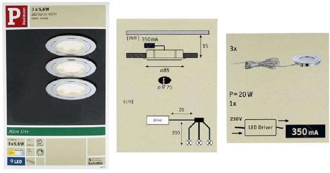 Paulmann 93571 Oprawa Zestaw 3 x LED 5,6W Micro Line Chrom