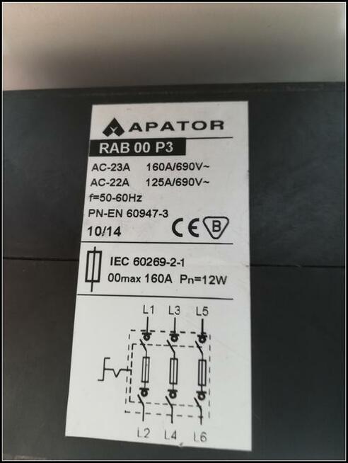 Rozłącznik izolacyjny RAB 00 ; Ith 160A