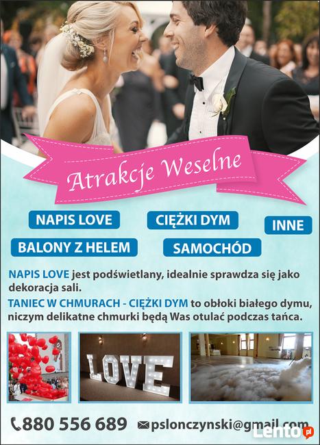 Atrakcje weselne, Napis LOVE, Ciężki Dym, Samochód INNE