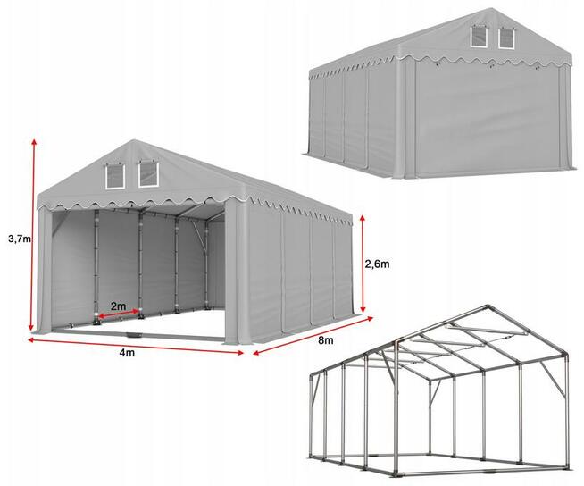 Namiot PRESTIGE 4x8-2,6m magazynowy handlowy wiata garaż
