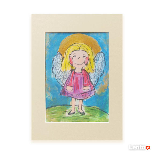 ładny aniołek dla dziecka, obraz z aniołkiem malowany ręczni