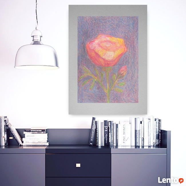 róża obraz, pastelowy obraz, obraz do salonu, róża rysunek