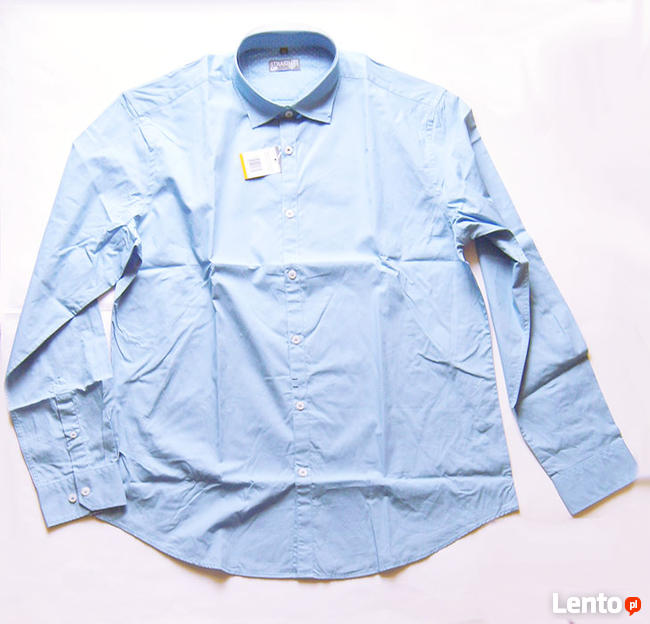 nowa koszula niebieska, męska niebieska koszula długi rękaw