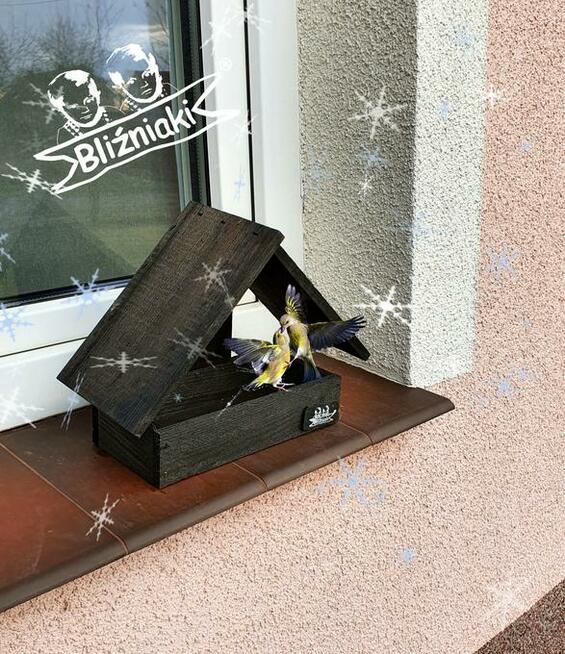 MAŁY KARMNIK dla ptaków na parapet lub na ścianę drewniany