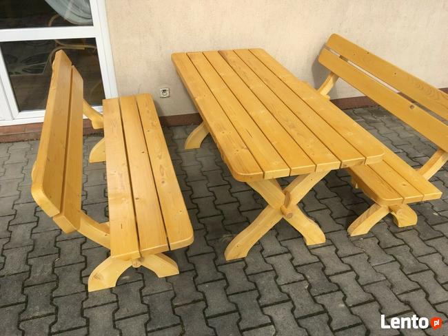 Nowy solidny komplet ogrodowy BAŁKAN BIS świerk stół 2 ławki