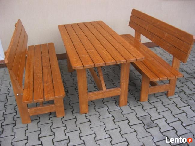Nowy solidny komplet ogrodowy KLASYK świerk stół 2 ławki Nowy solidny komplet ogrodowy BAŁKAN świerk stół 2 ławki