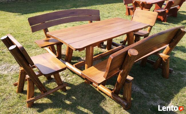 Meble ogrodowe dębowe drewniane 190 cm stół ławki