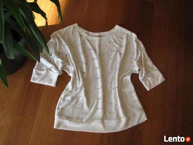 Luźny, biały sweterek, bluzka z cekinkami, L / XL
