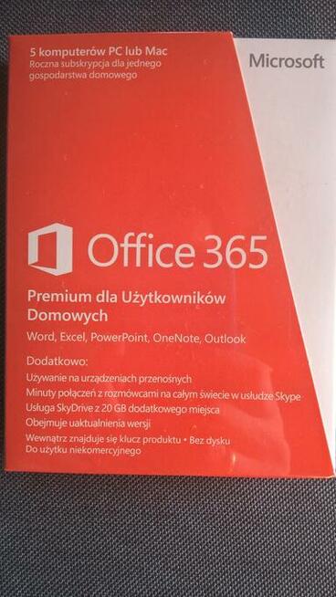 Oryginalny Microsoft Office 365 - 5PC/1 rok - NOWY
