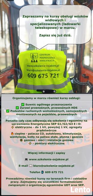 Kursy na wózki widłowe, podesty, HDS, UDT, Wieluń, Sieradz