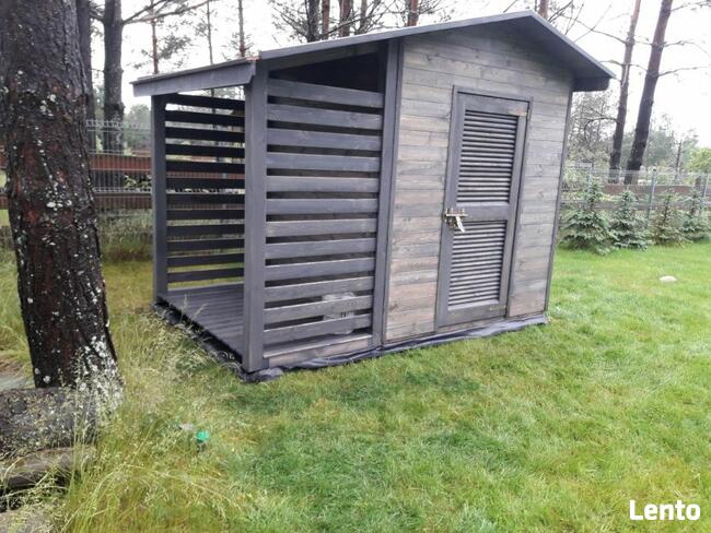 Domek narzędziowy 2 x 2m + drewutnia 1,1 x 2m dach dwuspadow