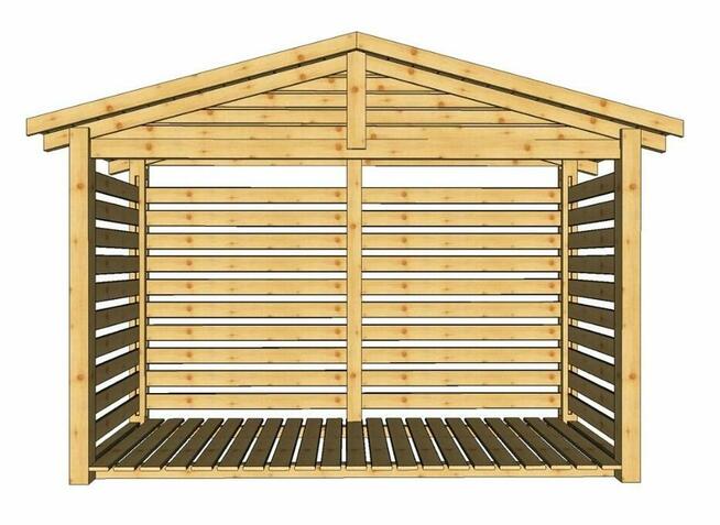 Drewutnia poszerzana 3,14 x 1,1m dach dwuspadowym na boki
