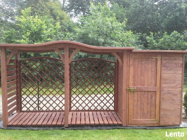 Drewutnia poszerzana 3,14x1,1m dach fala + domek 1,5 x 1,1m