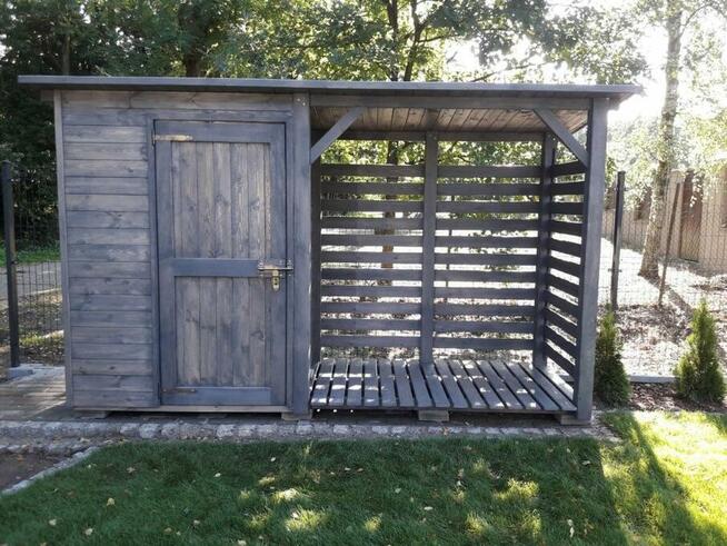 Drewutnia 2x1,1m + domek 1,5x1,1m z dachem jednospadowym