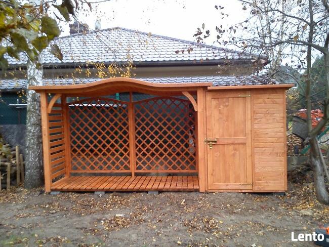 Drewutnia poszerzana 3,14x1,1m dach fala + domek 1,5 x 1,1m