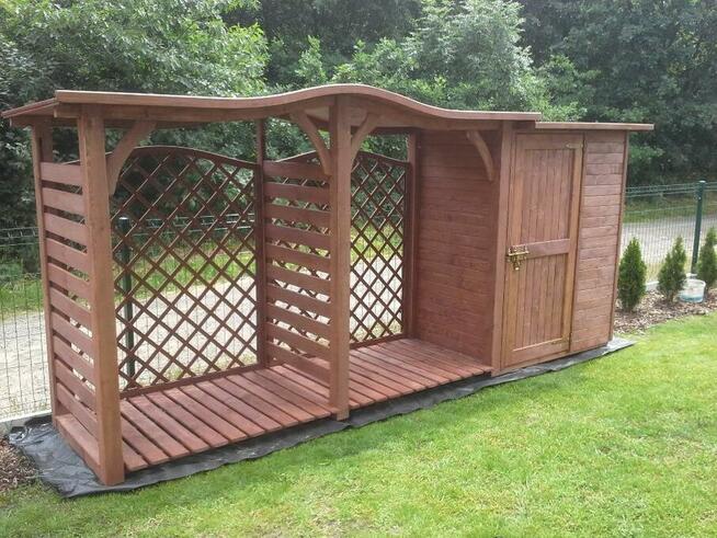 Drewutnia poszerzana 3,14x1,1m dach fala + domek 1,5 x 1,1m