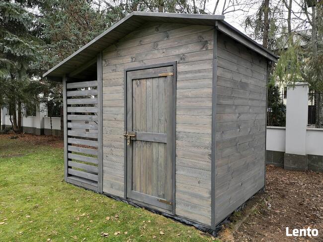 Domek narzędziowy 2 x 2m + drewutnia 1,1 x 2m dach dwuspadow