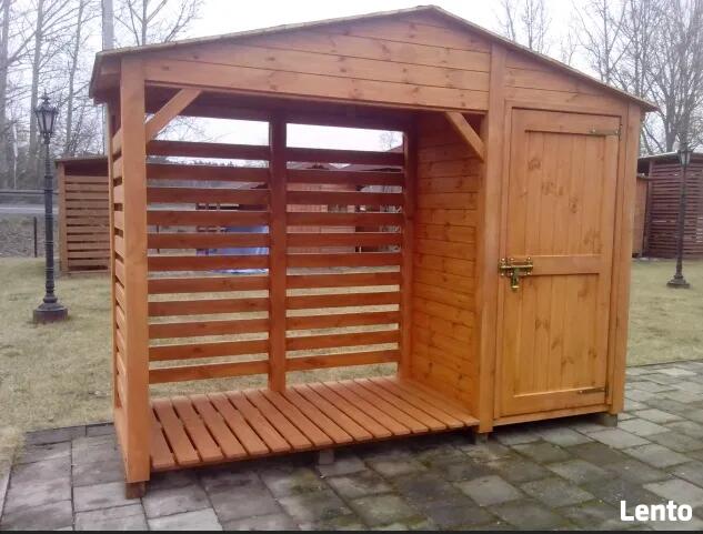 Drewutnia 2 x 1,1m + narzędziówka 1,14 x 1,1m z dachem na boki