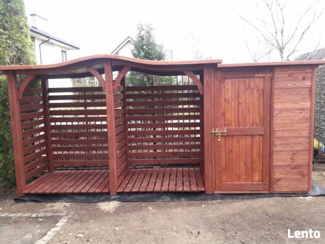 Drewutnia 3,14 x 1,1m z dachem falowym + domek 1,5 x 1,1m