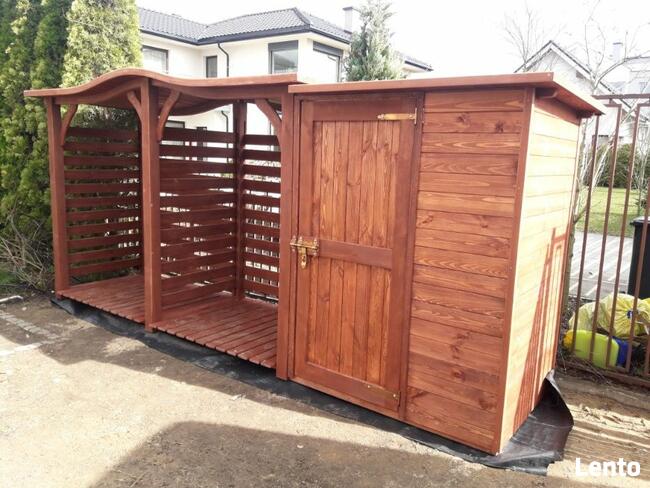 Drewutnia 3,14 x 1,1m z dachem falowym + domek 1,5 x 1,1m