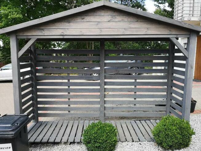Drewutnia poszerzana 3,14 x 0,8m dach dwuspadowym na boki