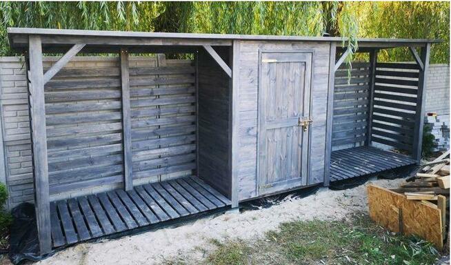 Drewutnia 2x1,1m + drewutnia 2x1,1m + domek 1,5x1,1m
