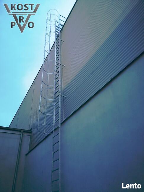 Drabina ewakuacyjna, drabina z koszem ochronnym,