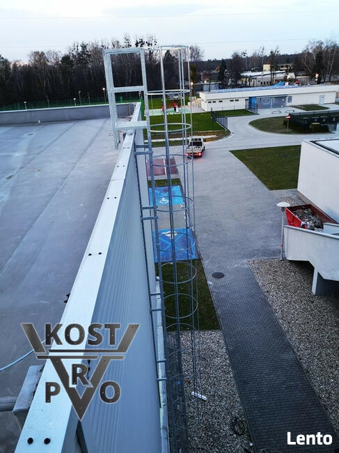 Drabina ewakuacyjna, drabina z koszem ochronnym,