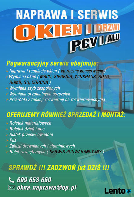 Naprawa, serwis, OKIEN PCV, ROLET, roletki dzień i noc, siat
