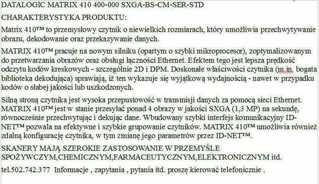 Datalogic Przemysłowy Skaner Matrix 410 NOWY Zamiana na....