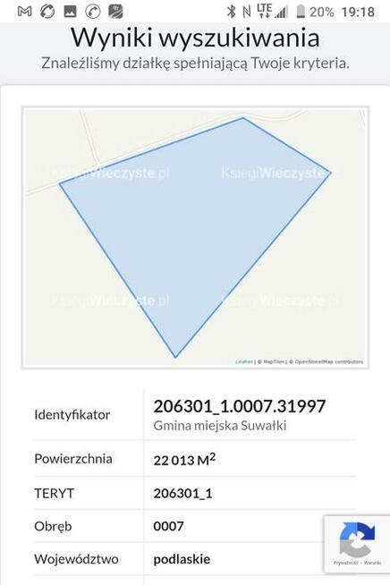 Działka o powierzchni 2,2013 ha Suwałki ulica Lotnicza