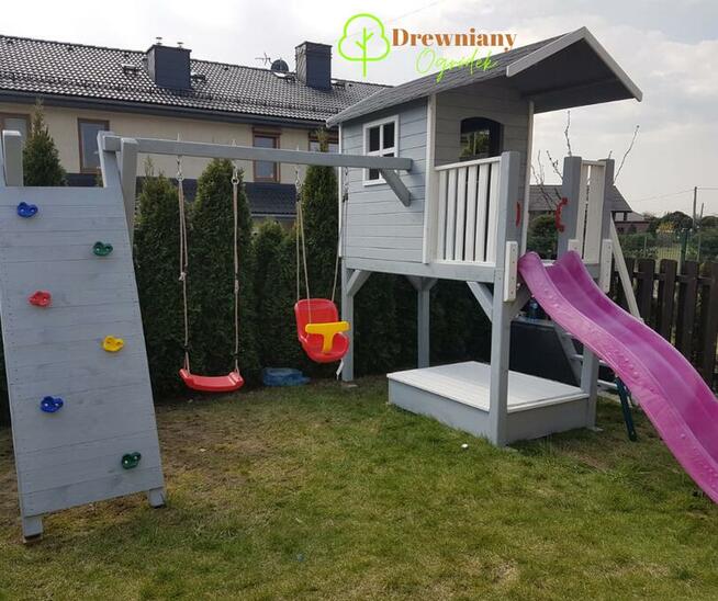 Plac zabaw ze zjezdzalnia, plac zabaw drewniany z montażem