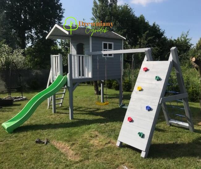 Plac zabaw drewniany, plac do ogrodu, plac ze zjeżdzalnią