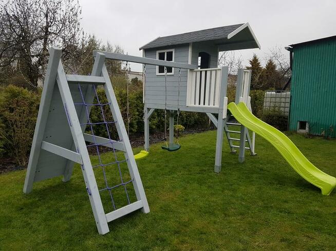 Plac zabaw drewniany, plac do ogrodu, plac ze zjeżdzalnią