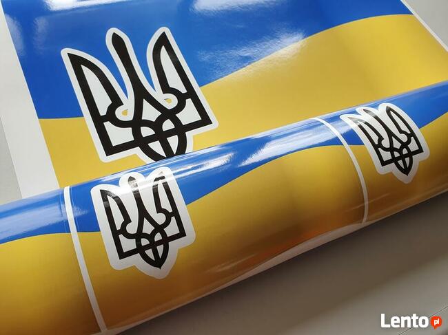 Naklejki białe czarne napisy / herb Ukraina flaga na folii